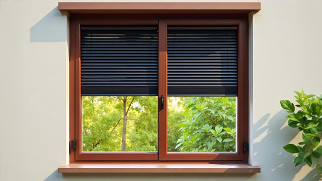 Verbundfenster aus Holz mit integrierter Jalousie