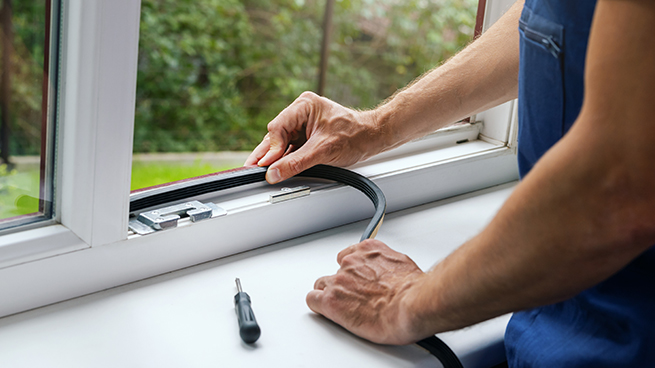 Die Gummidichtung eines Fensters wird gewechselt