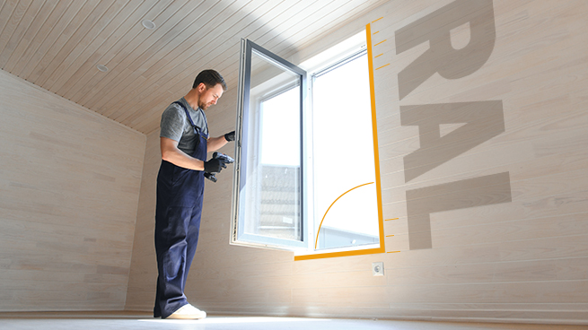Handwerker montiert ein einflügeliges Fenster nach RAL Norm