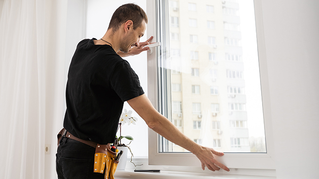 Fensterbauer richtet Fenster neu aus weil es nicht richtig schließt