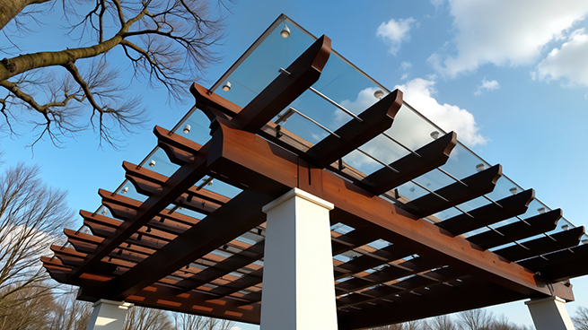 Terrassenüberdachung aus Glas und Holz