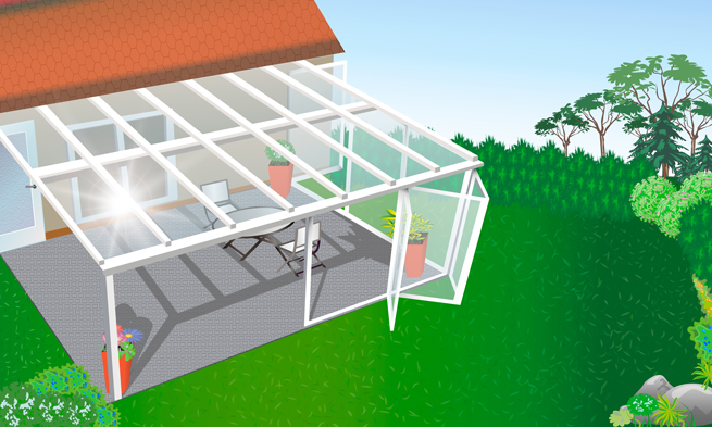 Zeichnung einer Terrassenüberdachung in 3D zur Planung