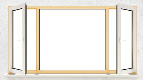 Grafische Darstellung eines großen Fensters mit markiertem Blendrahmen