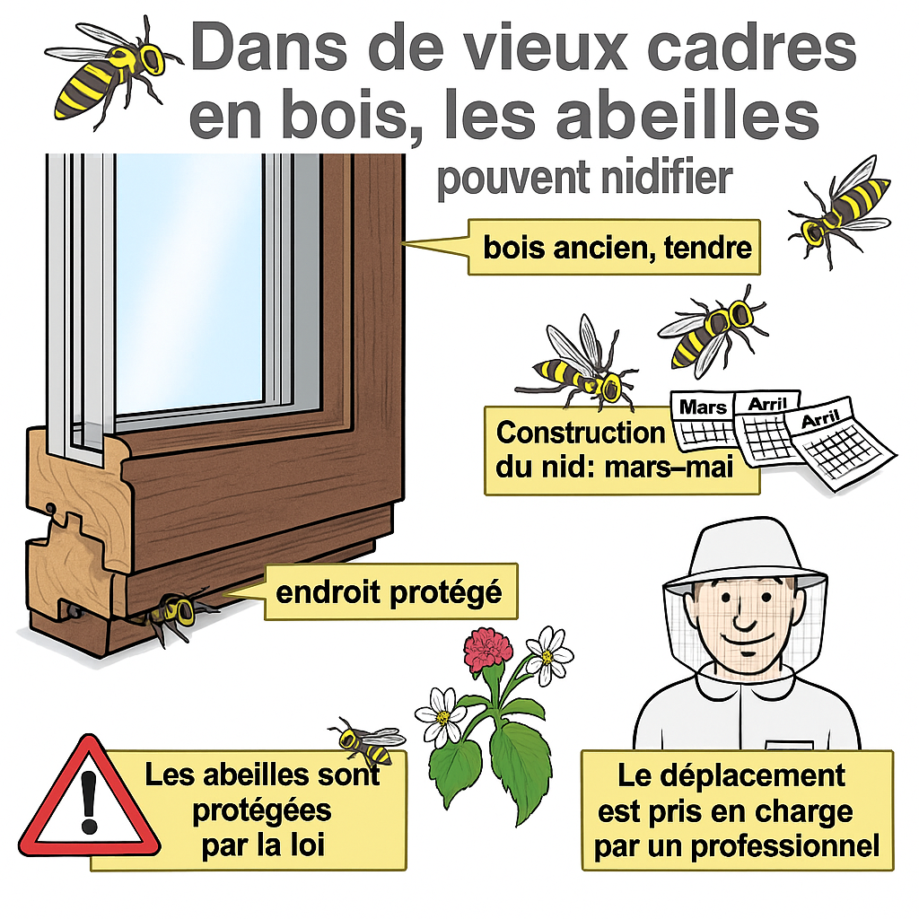 Infobild Bienen können in alten Holzrahmen nisten