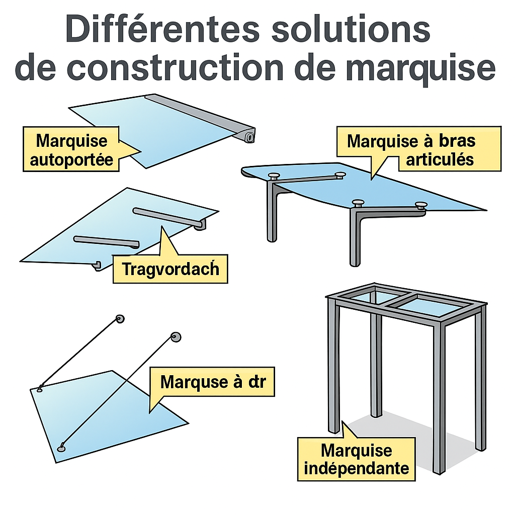 Image d'information : différentes possibilités de construction pour les auvents
