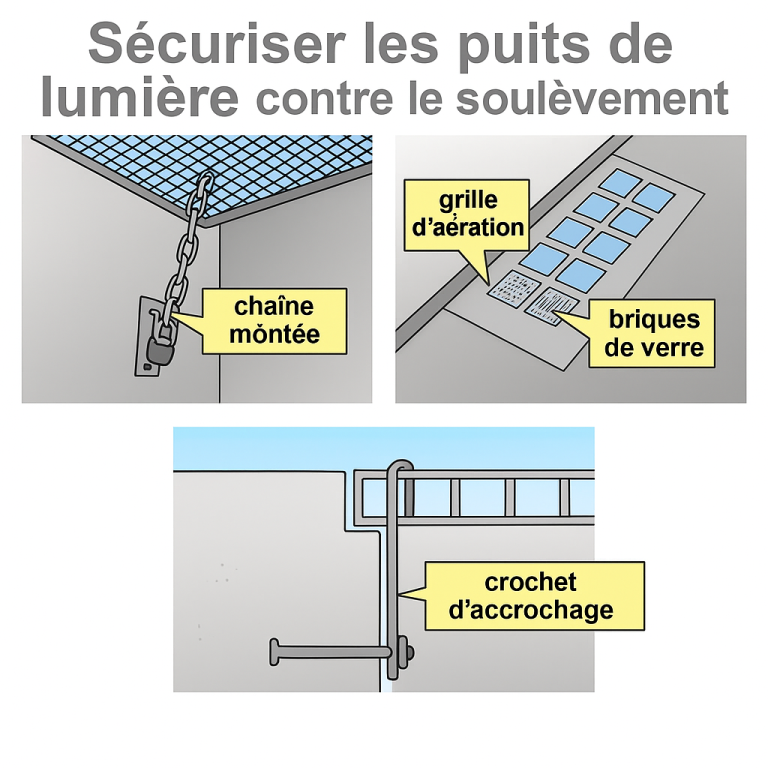 Image d'information sécurisation des puits de lumière contre le levage pour fenêtres de cave