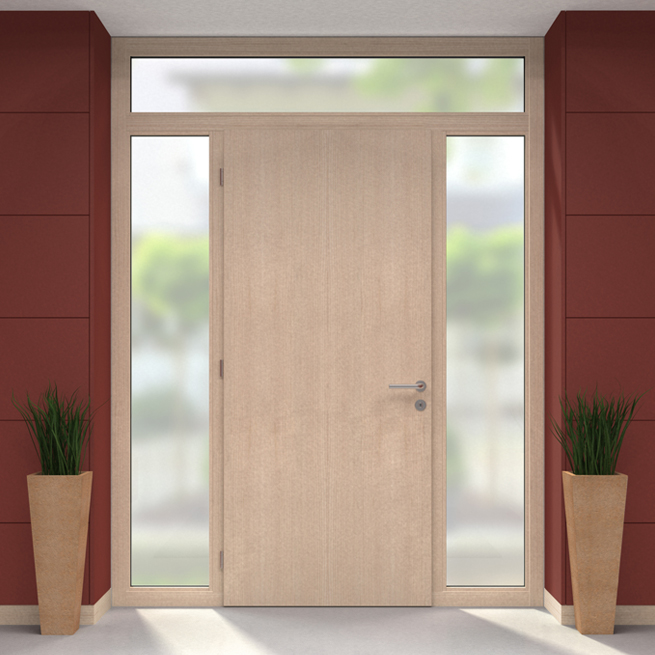Vue intérieure porte d’entrée avec partie latérale et imposte