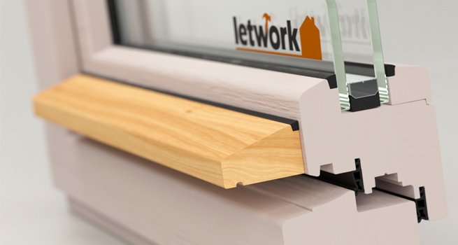 Ansicht Musterfenster aus Holz mit Wetterschenkel aus Holz und Zweifachverglasung