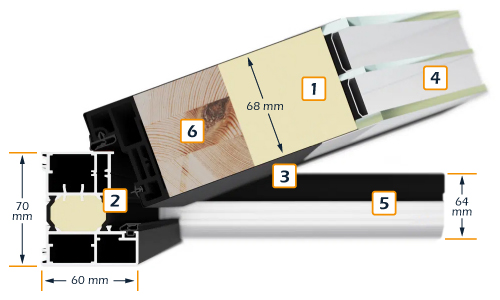 Feldmann und Mayer portes vue de dessus coupe transversale avec verre série de profil AC68 avec points et dimensions pour détails techniques