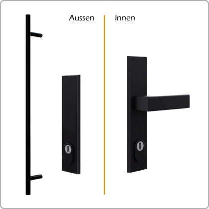 Ensemble de poignées 1 Blackline : À l'extérieur, poignée bâton ronde, à l'intérieur, béquille intérieure carrée en noir en inox