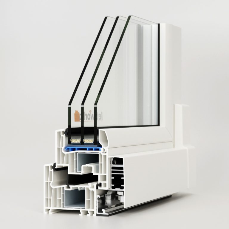 PSK Kunststoffprofil FalcoTherm 82 als Ecke dargestellt mit Blick ins Kammerprofil