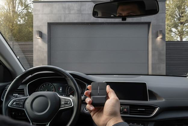 Commande électrique de porte de garage avec télécommande depuis la voiture
