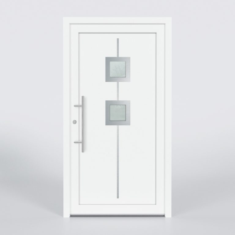 Türfüllung Design 529 in Weiß mit zwei quadratischen Glaseinsätzen