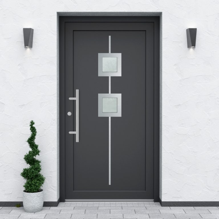 Türfüllung Design 529 in Anthrazit mit zwei quadratischen Glaseinsätzen