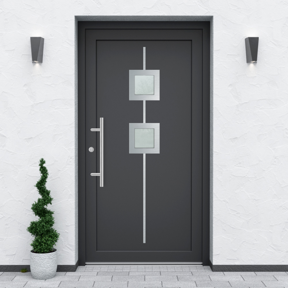 Türfüllung Design 529 in Anthrazit mit zwei quadratischen Glaseinsätzen