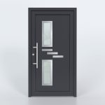 Türfüllung Design 550 in Anthrazit mit zwei breiten Glaseinsätzen und drei Edelstahl-Applikationen