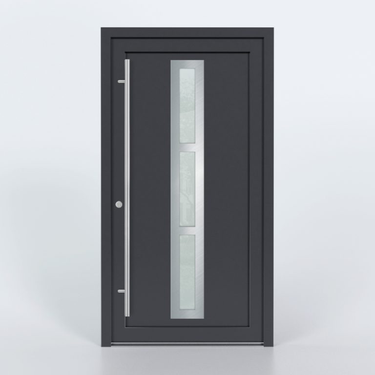 Türfüllung Design 563 in Anthrazit mit drei schmalen Glaseinsätzen in der Mitte des Türblattes