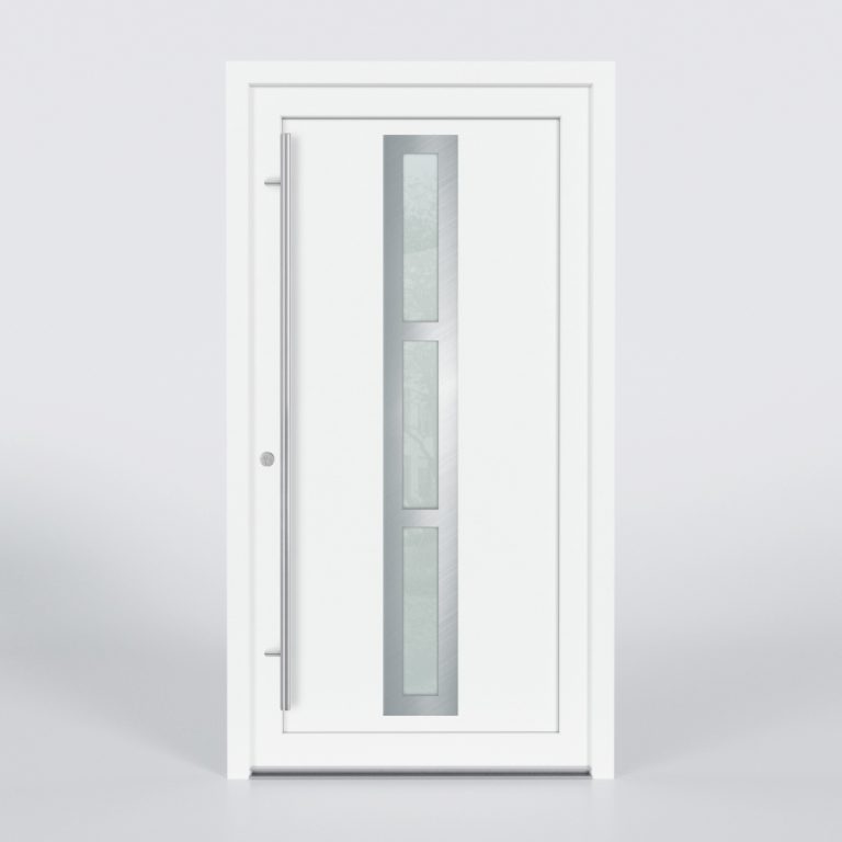 Türfüllung Design 563 in Weiß mit drei schmalen Glaseinsätzen in der Mitte des Türblattes