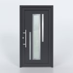 Türfüllung Design 660 in Anthrazit mit breitem Glaseinsatz und zwei Edelstahl-Applikationen