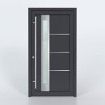 Türfüllung Design 841 in Anthrazit mit schmalem Glaseinsatz und drei Edelstahl-Applikationen