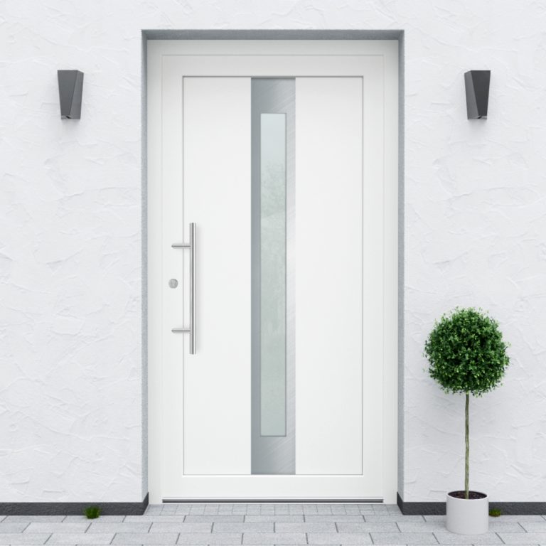 Türfüllung Design 844 in Weiß mit schmalem Glaseinsatz in der Mitte des Türblattes