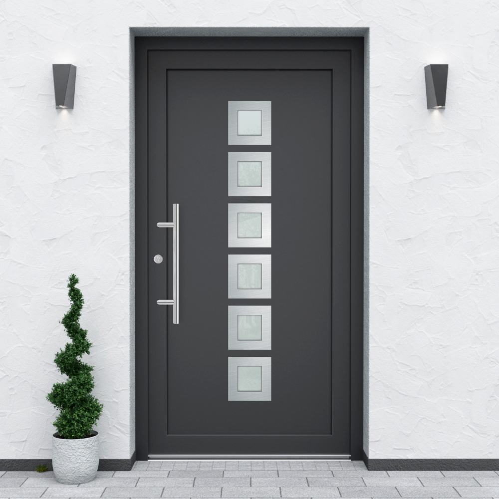 Türfüllung Design 853 in Anthrazit mit sechs Glaseinsätzen