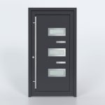 Türfüllung Design 867 in Anthrazit mit drei Glaseinsätzen und 2 Edelstahl-Applikationen