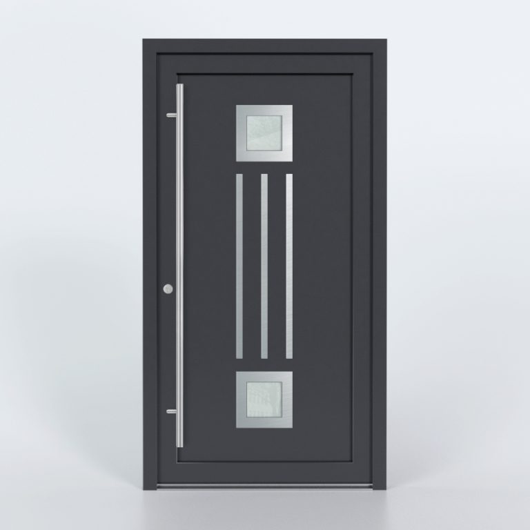 Türfüllung Design 527 in Anthrazit mit zwei quadratischen Glaseinsätzen