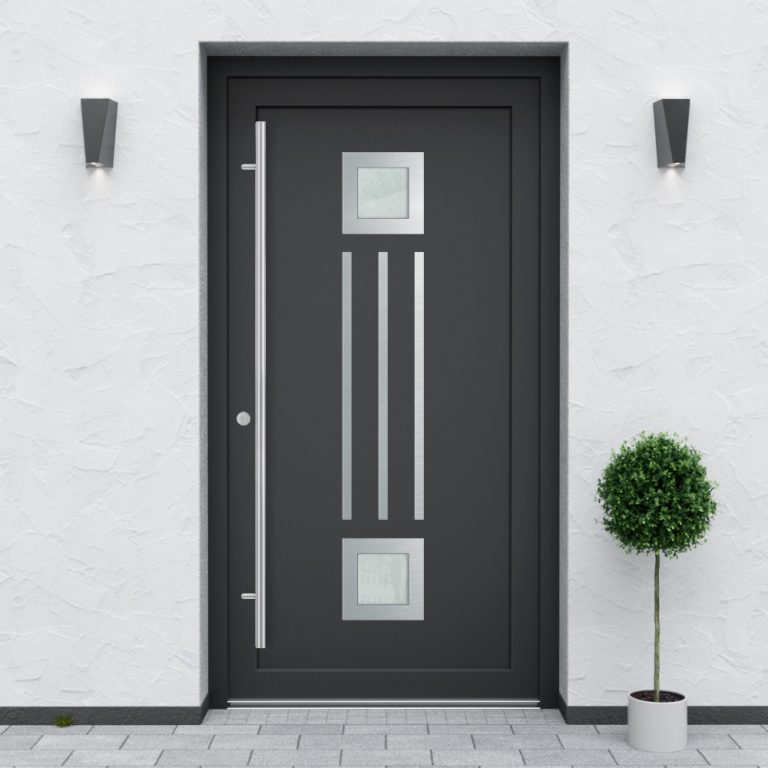 Türfüllung Design 527 in Anthrazit mit zwei quadratischen Glaseinsätzen