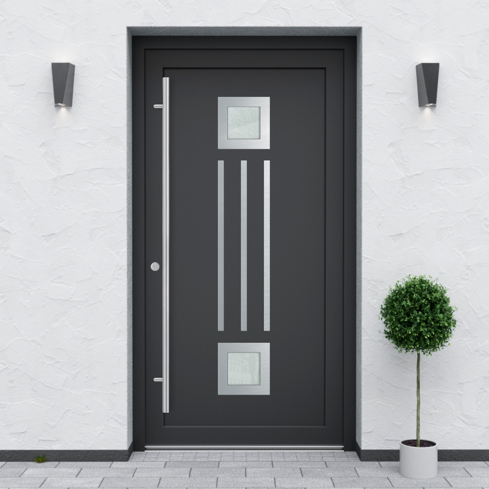 Türfüllung Design 527 in Anthrazit mit zwei quadratischen Glaseinsätzen