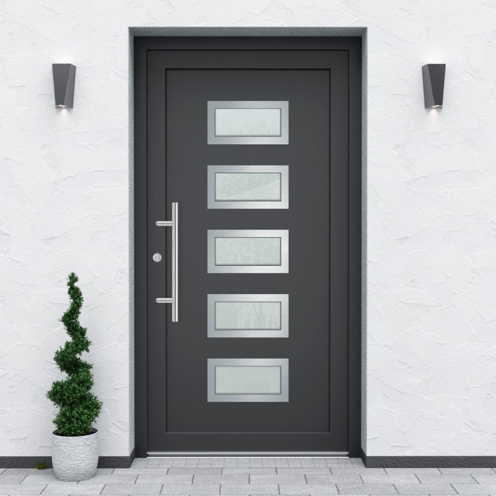 Türfüllung Design 8551 in Anthrazit mit 5 Glaseinsätzen