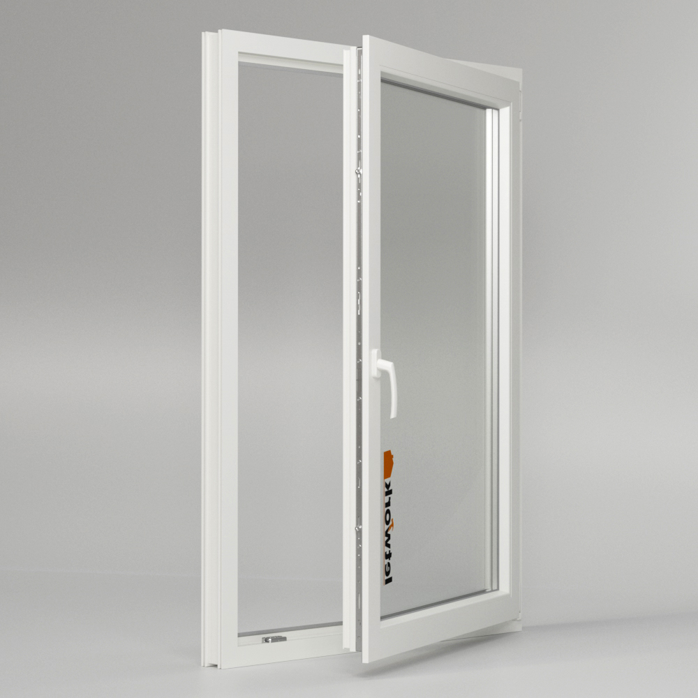 Fenêtre PVC Kömmerling 70 AD blanche avec double vitrage ouverte vue intérieure