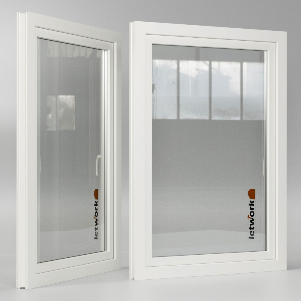 Fenêtre PVC Kömmerling 70 AD blanche avec double vitrage fermée vue extérieure