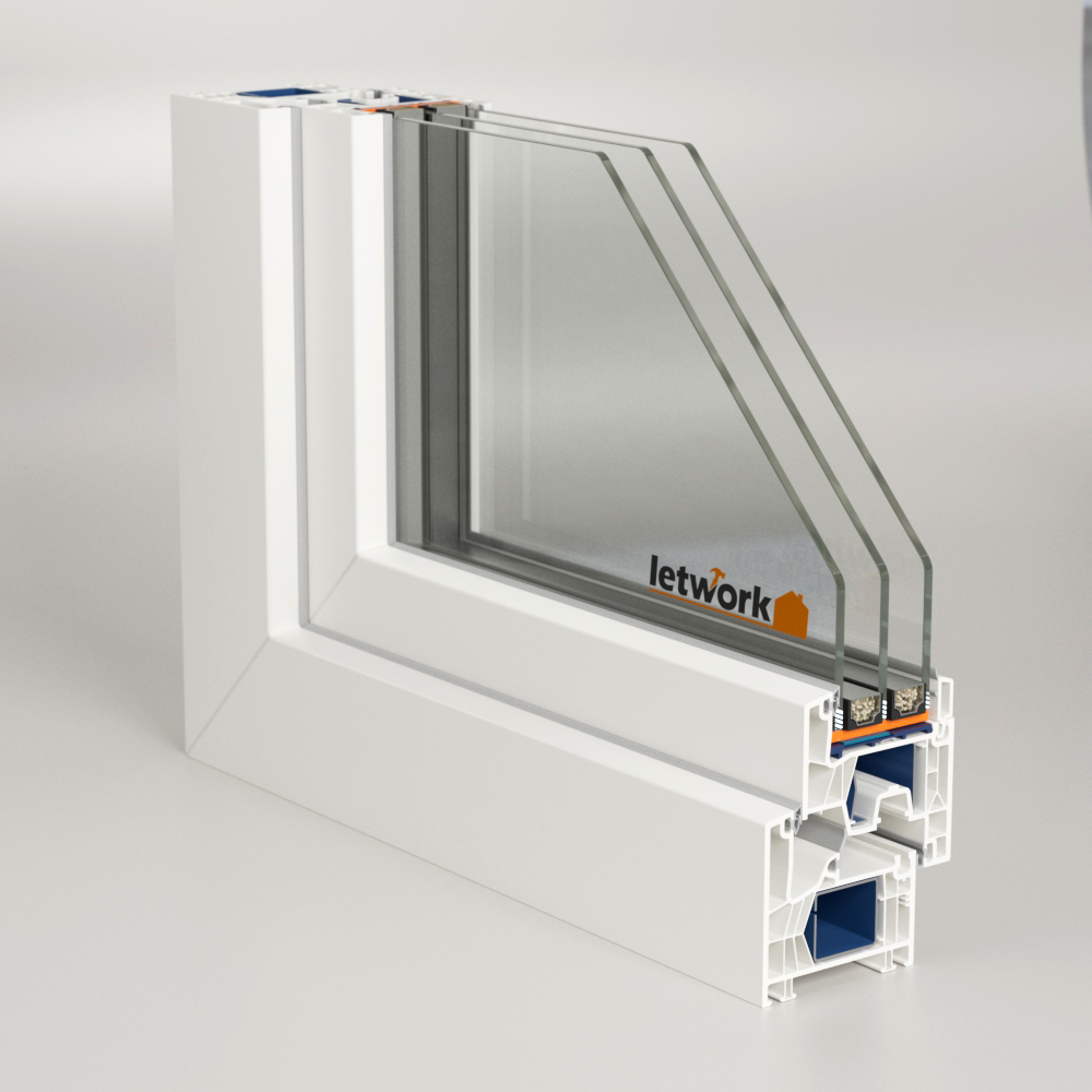 Kunststofffenster Kömmerling 76 MD in weiß mit Dreifachverglasung und Mitteldichtung