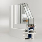 Fenêtre PVC Kömmerling 88 MD en blanc avec triple vitrage et joint central