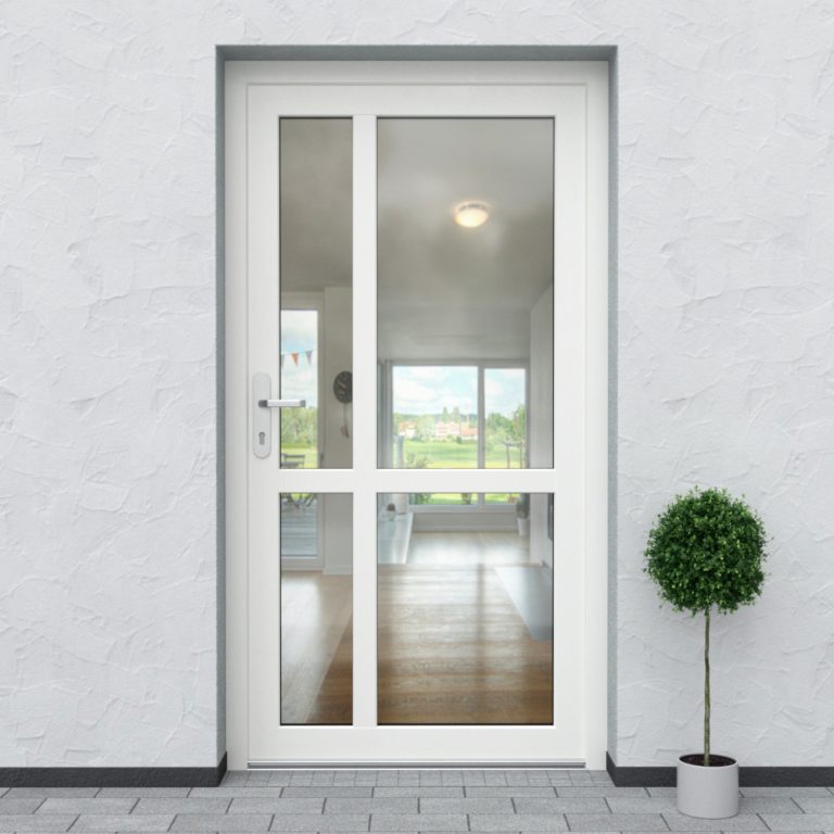 Weiße Nebeneingangstür aus Kunststoff im Design N40 mit Glaseinsätzen