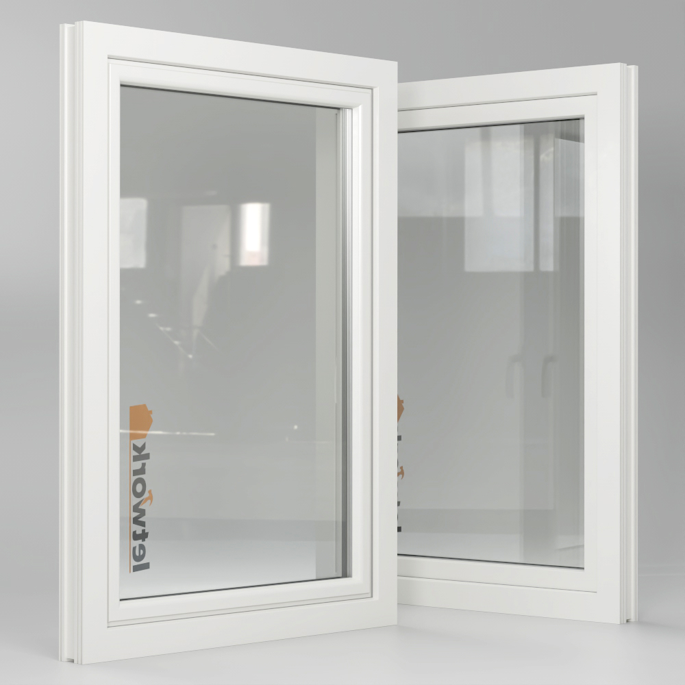 Schüco Living 82 AS Kunststofffenster in weiß mit Dreifachverglasung. Blick von Aussen auf beide Designvarianten classic und round