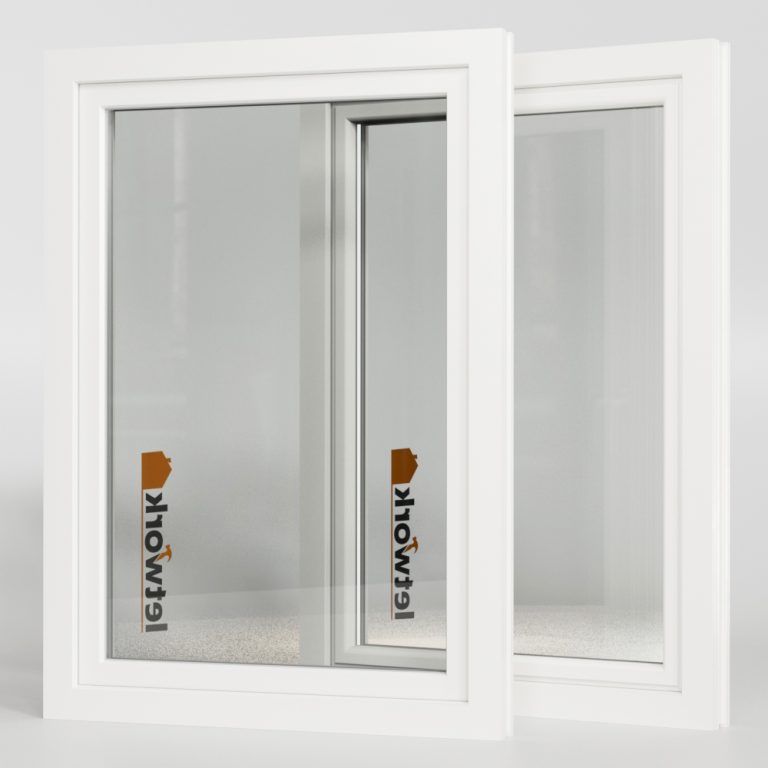 Schüco Living 82 MD Kunststofffenster in weiß mit Dreifachverglasung und Mitteldichtung. Blick von Aussen auf beide Designvarianten classic und round