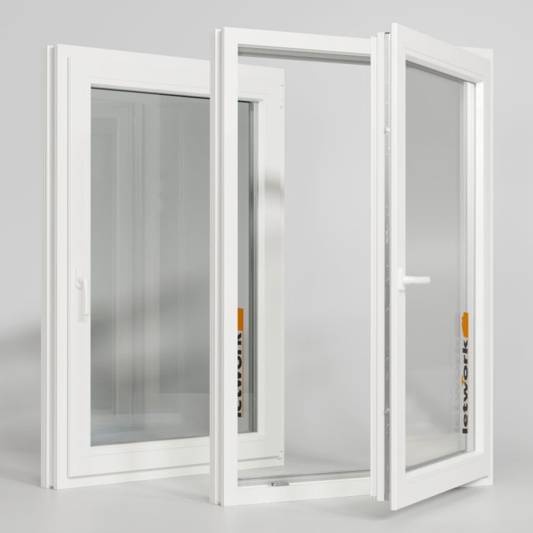 Schüco Living 82 MD Kunststofffenster in weiß mit Dreifachverglasung und Mitteldichtung. Blick von Innen auf offenen und geschlossenen Flügel