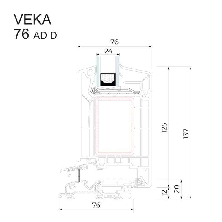 Querschnittzeichnung Türenprofil VEKA 76 AD