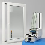 Kunststofffenster Veka Softline 82 MD in weiß mit Dreifachverglasung und Mitteldichtung, offenes Fenster hinten mit Fensterecke im Vordergrund