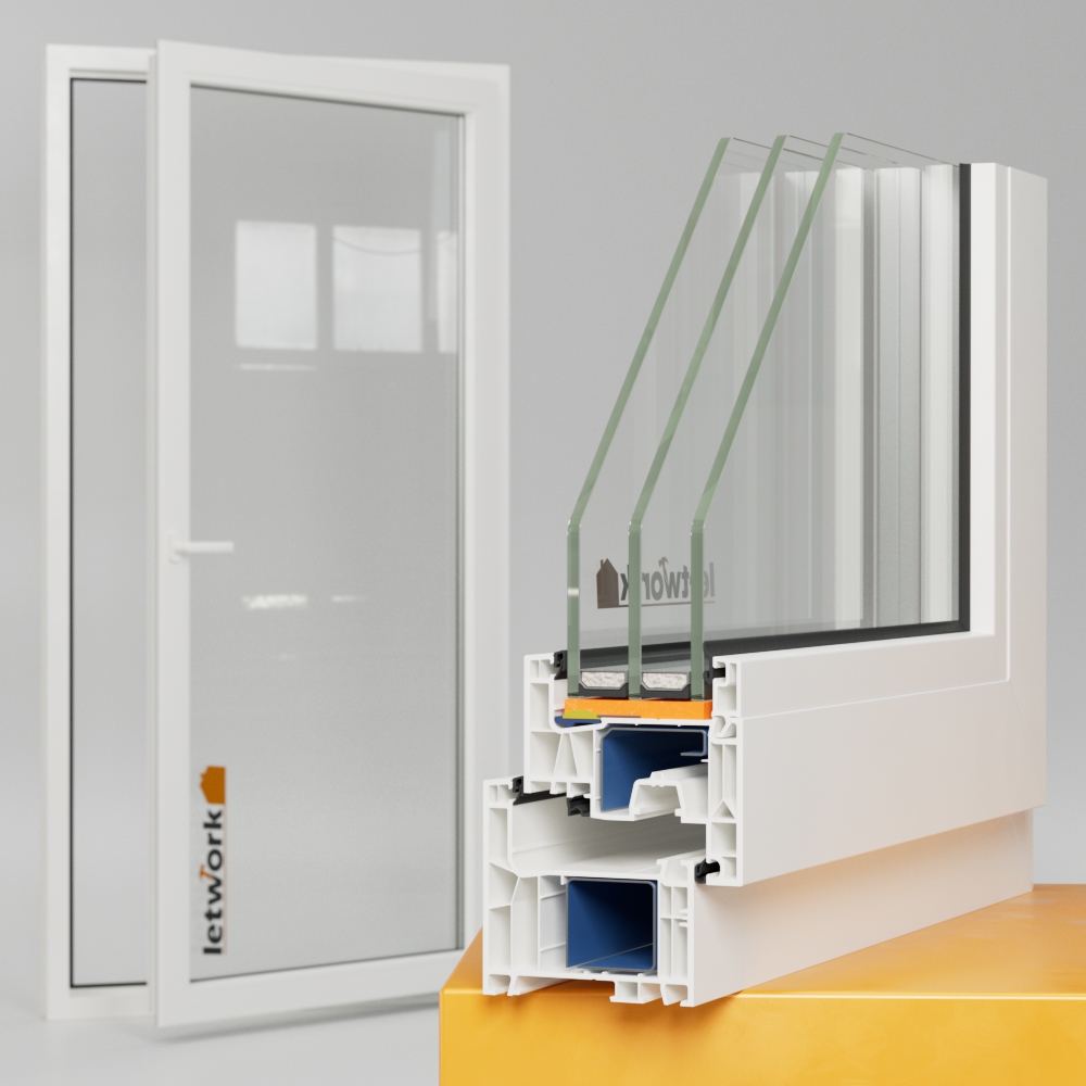 Aluplast Ideal 76 AD Neo Kunststoff Fensterecke im Vordergrund Balkontüre im Hintergrund