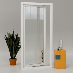 Porte-fenêtre PVC Schüco CT70 en vue complète de l'extérieur