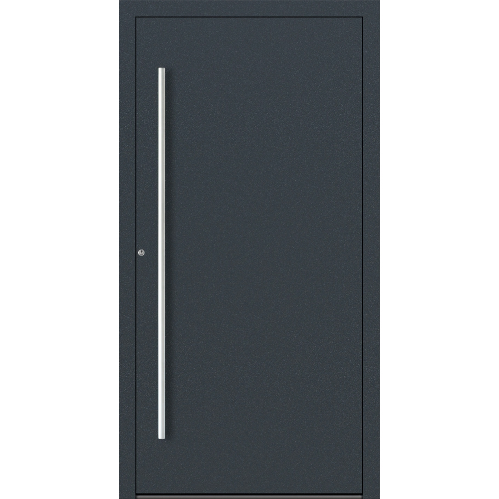 Feldmann und Mayer Haustüren P90 und SL75 Design M00 in Anthrazit RAL7016 mit silbernem Griffset