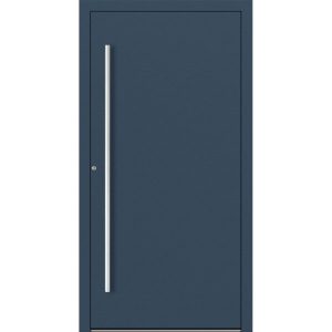 Porte d'entrée Feldmann et Mayer P90 et SL75 Design M00 en bleu foncé avec ensemble de poignées argentées