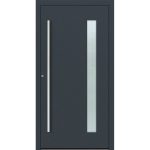 Aluminiumhaustür Feldmann und Mayer P90 und SL75 Design M04 in Anthrazit RAL7016 mit Glaseinsatz und silbernen Griffen