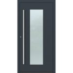 Aluminium-Haustür Feldmann und Mayer P90 und SL75 Design M08 in Anthrazit RAL7016 mit Glaseinsatz und silbernen Griffen