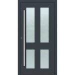 Aluminium-Haustür Feldmann und Mayer P90 und SL75 Design M09 in Anthrazit RAL7016 mit Glaseinsätzen und silbernen Griffen