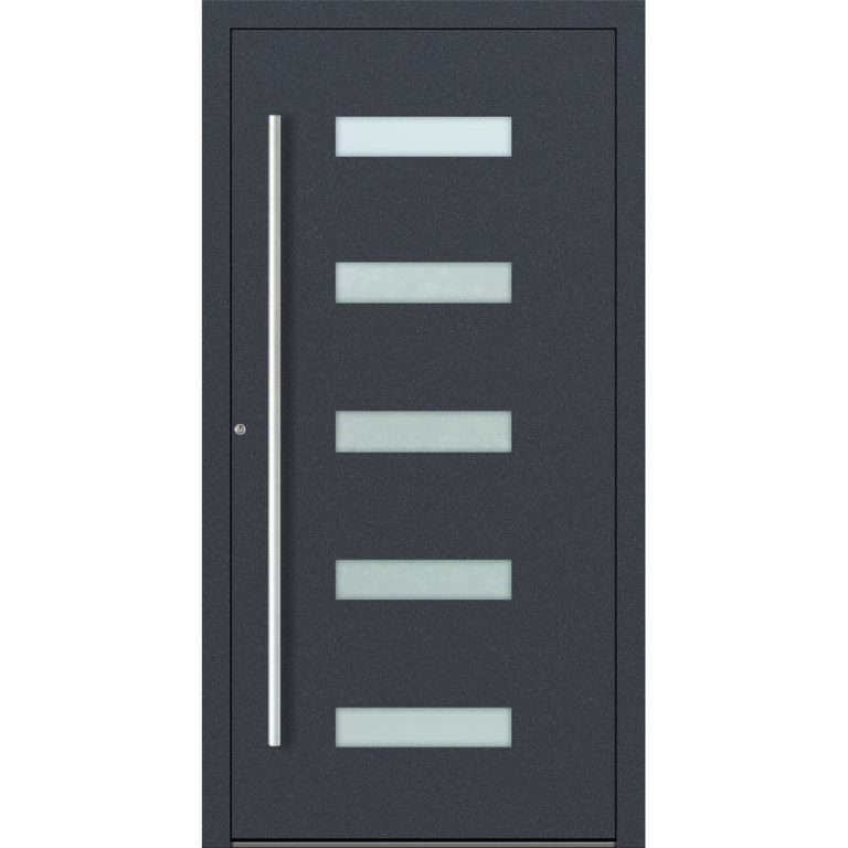 Aluminium-Haus Feldmann und Mayer P90 und SL75 Design M11 in Anthrazit mit Glaseinsätzen und silbernen Griffen