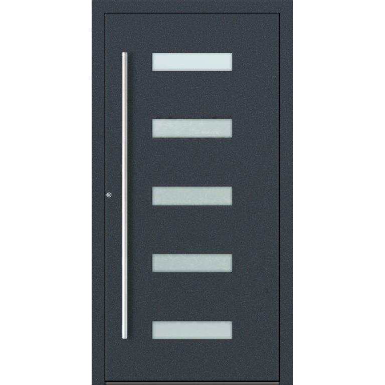 Aluminium-Haus Feldmann und Mayer P90 und SL75 Design M11 in Anthrazit RAL7016 mit Glaseinsätzen und silbernen Griffen